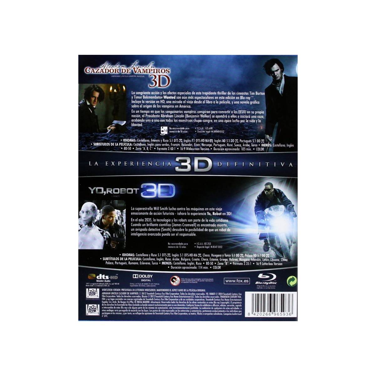 Abraham Lincoln Cazador De Vampiros Yo Robot Blu Ray D