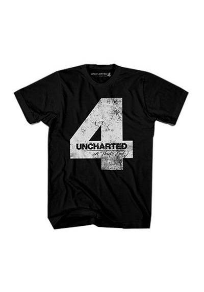 Camiseta Negra Chico Desgastada - Uncharted 4 (Talla XL)