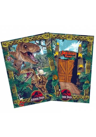 Set 2 Chibi Poster Puertas y biodiversidad - Jurassic Park (POSTER 52x38)