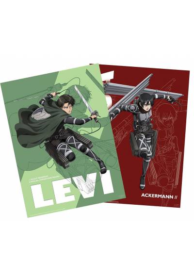 Set 2 Chibi Poster Leve vs Ackermann - El ataque de los Titanes (POSTER 52x38)