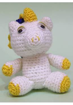 Unicornio Blanco y Amarillo con Tirabuzones de Colores (Amigurumis)